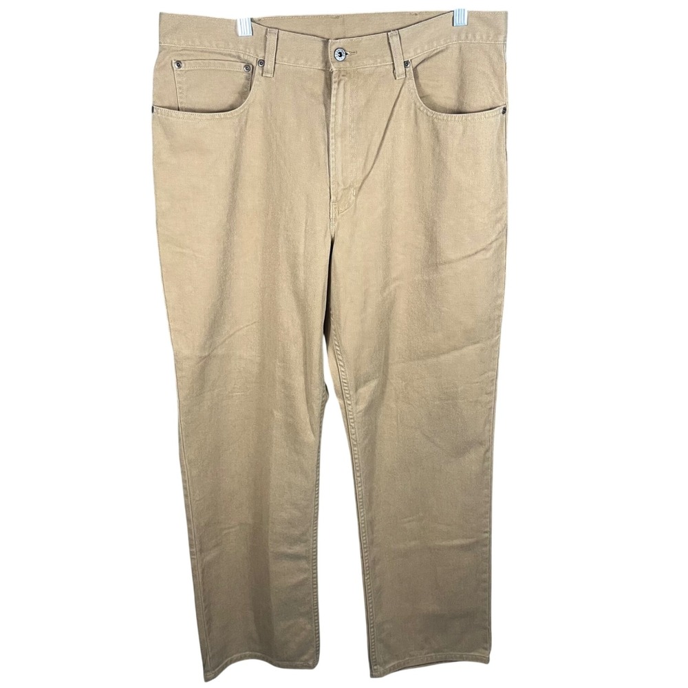 L.L. Bean Swift River Jean Mens 36 Khaki Tan Cotton Canvas Straight Leg Pants
